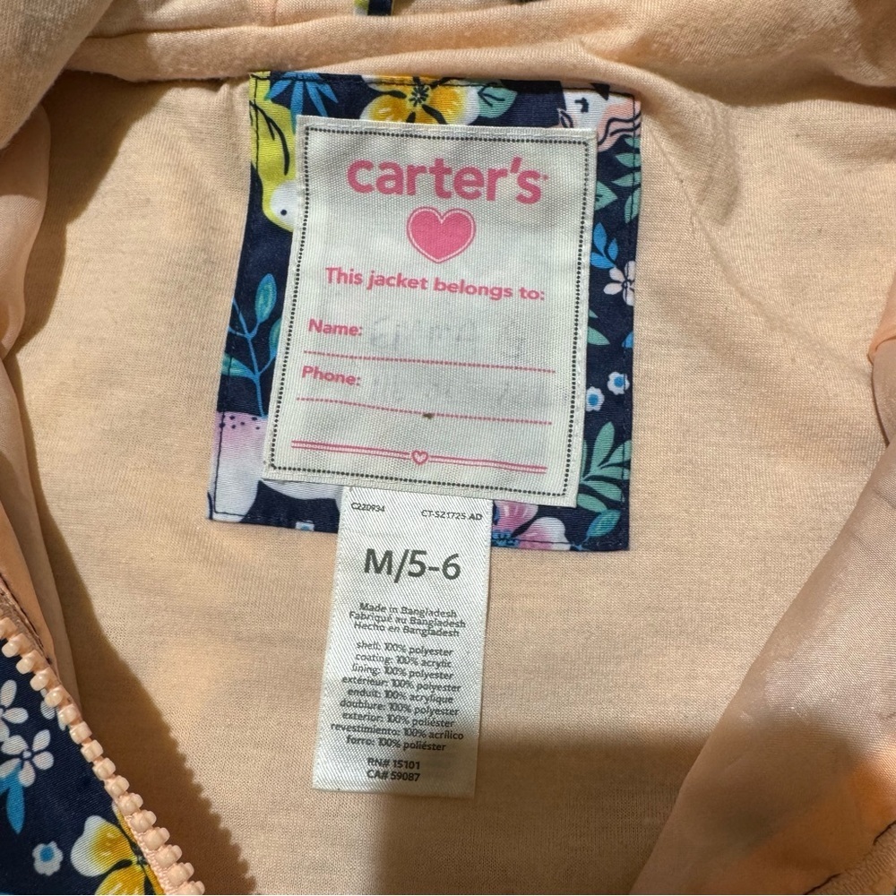 Carter’s Floral Unicorn Windbreaker Hooded Jacket Rain Girls M 5-6 - Picture 5 of 5